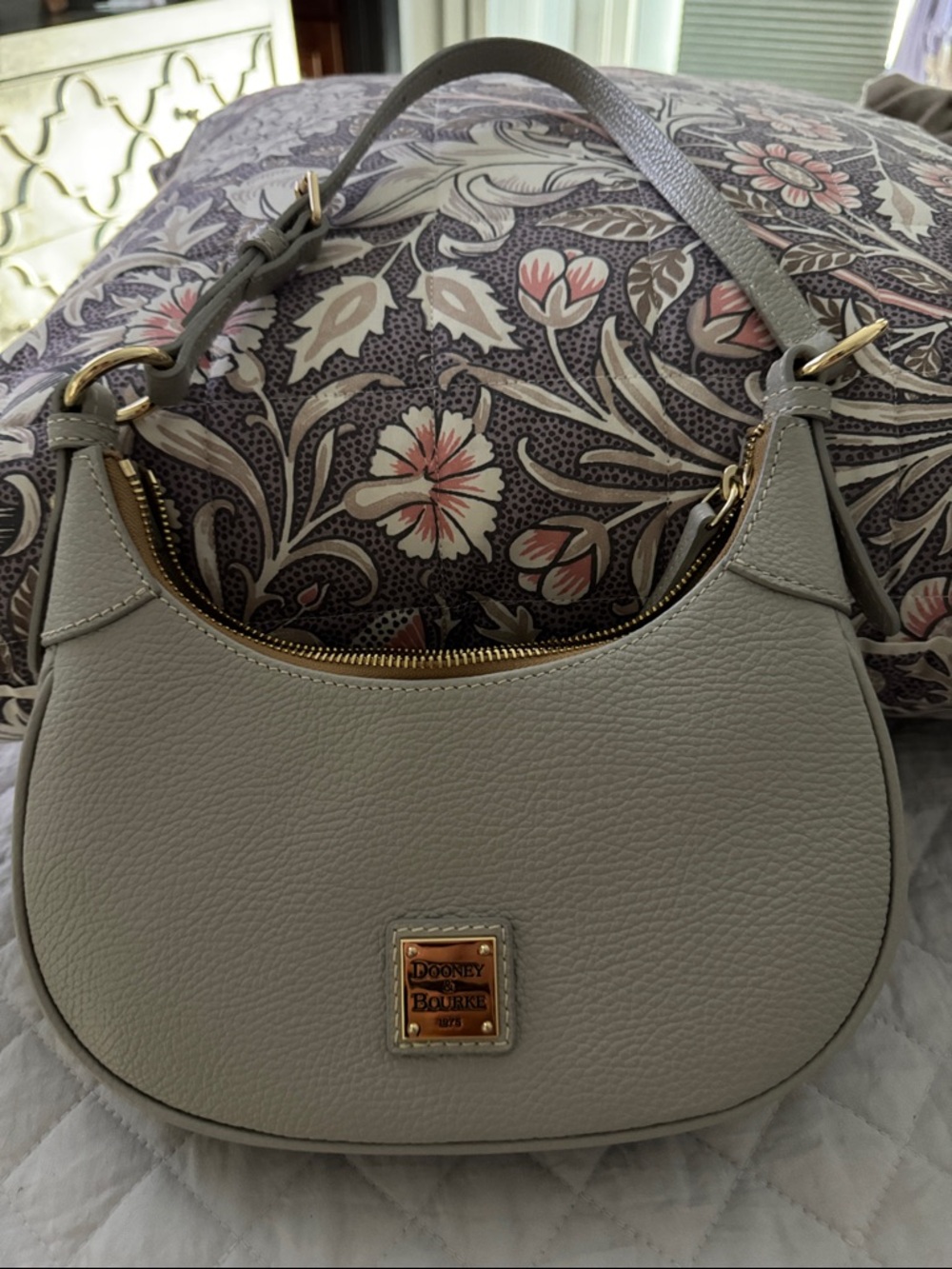 Dooney & Bourke Pebble Leather Shoulder Hobo in Light Gray